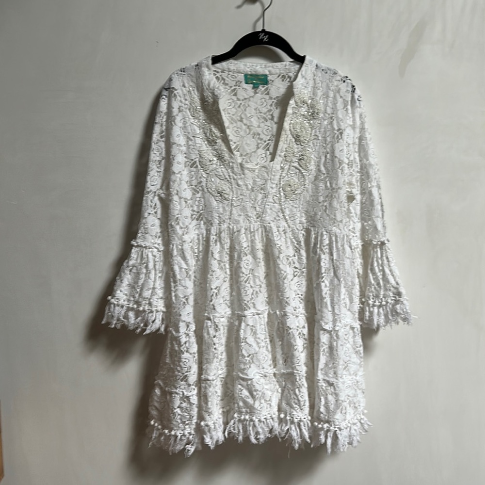 Antica Santoria by Giacomo Cirque white lace dress/cover up